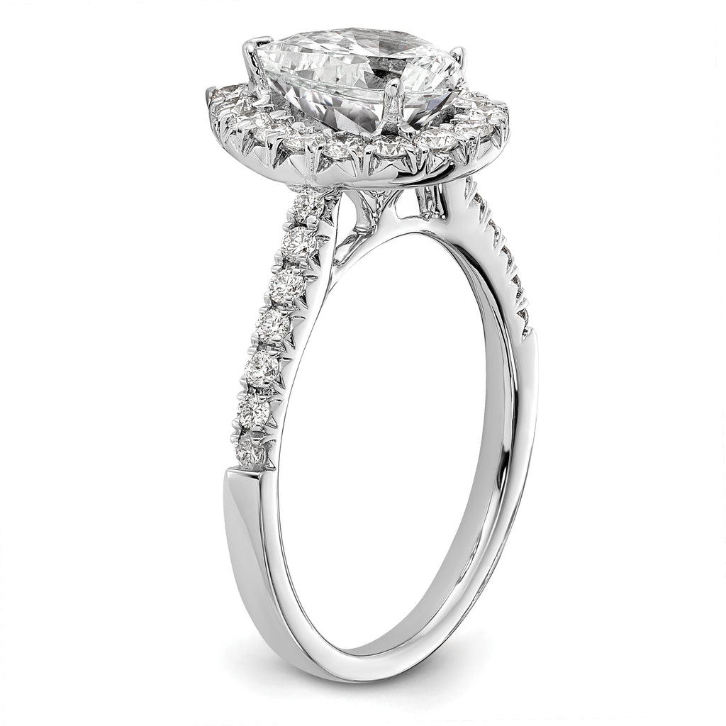 14k White Gold 5/8 carat Lab Grown Diamond VS/SI+ G+ 1 1/2 carat Center Pear Semi Mount Halo Engagement Ring