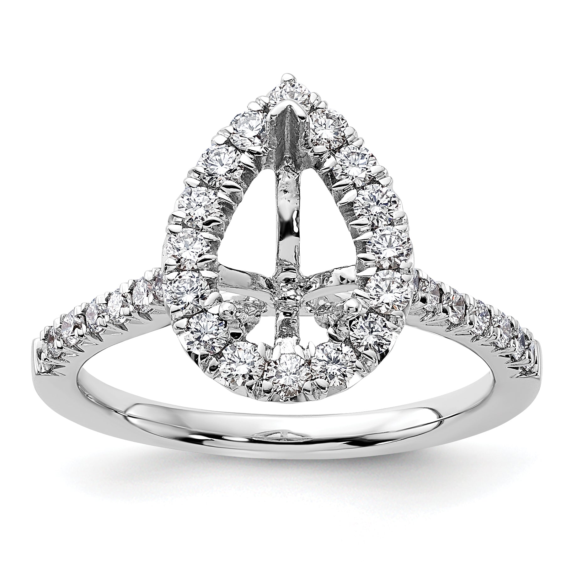 14k White Gold 5/8 carat Lab Grown Diamond VS/SI+ G+ 1 1/2 carat Center Pear Semi Mount Halo Engagement Ring