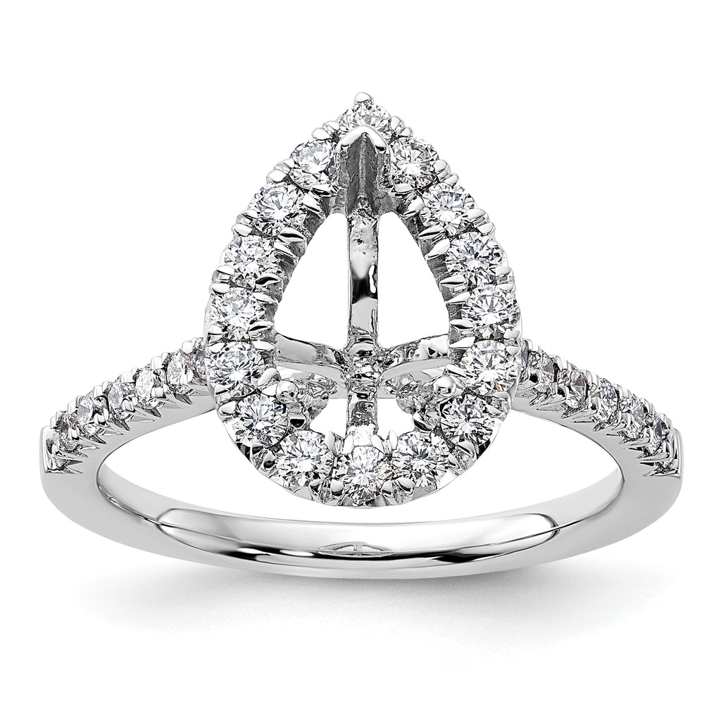 14k White Gold 5/8 carat Lab Grown Diamond VS/SI+ G+ 1 1/2 carat Center Pear Semi Mount Halo Engagement Ring