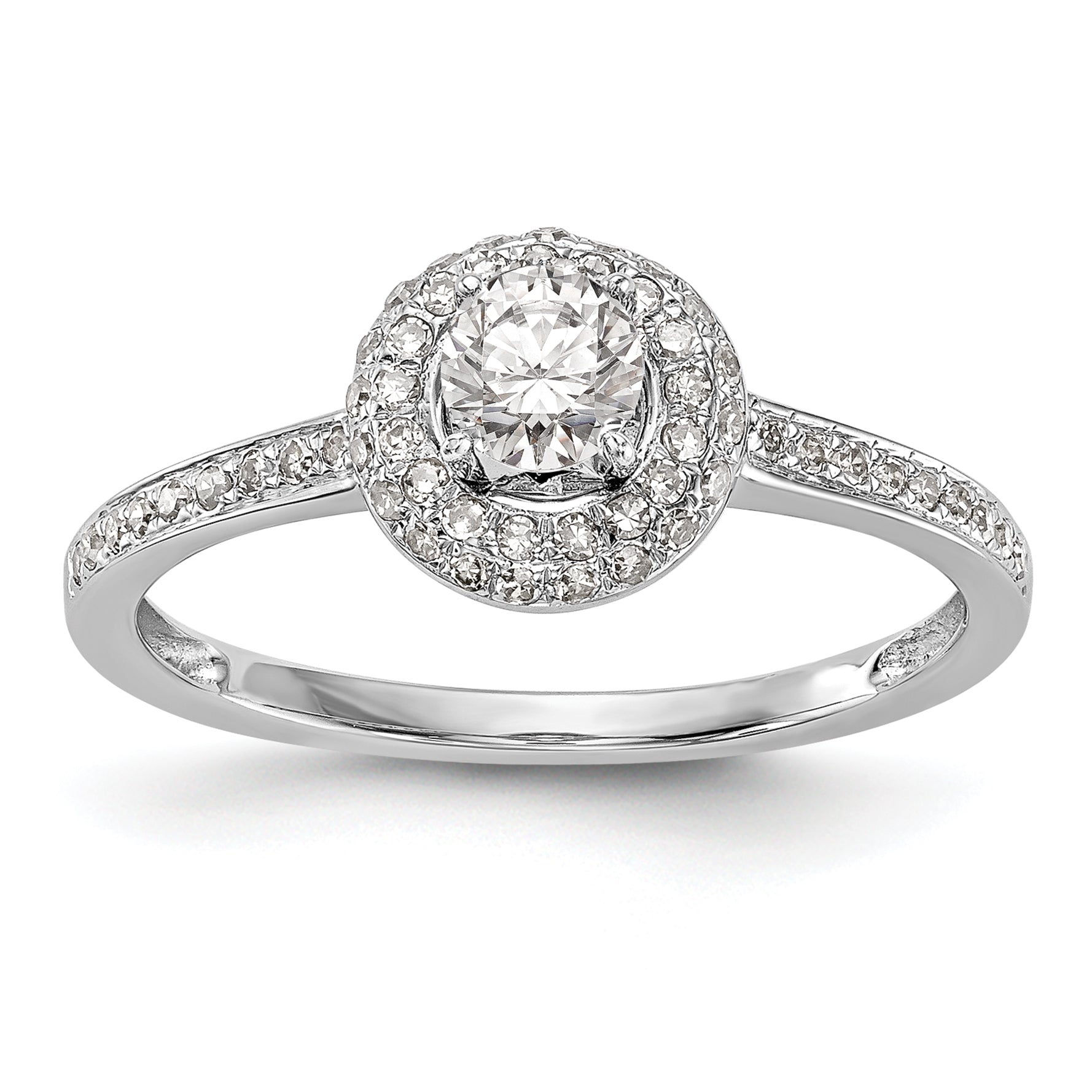 14K White Gold Lab Grown VS/SI+ G+ Dia Complete Halo Engagement Ring