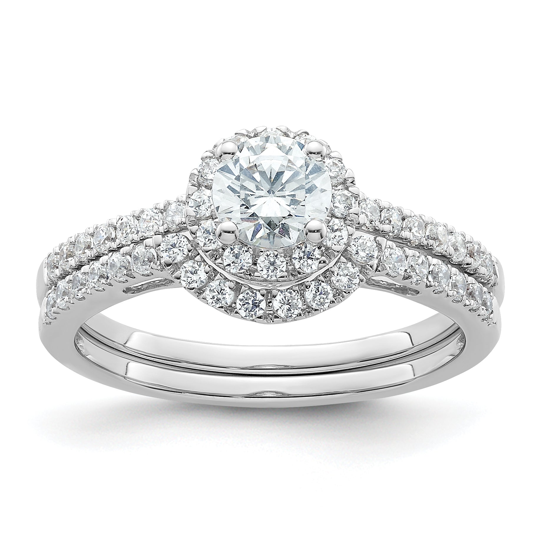 14K White Gold Eternal Promise Lab Grown VS/SI+ G+ Dia Halo Complete Ring
