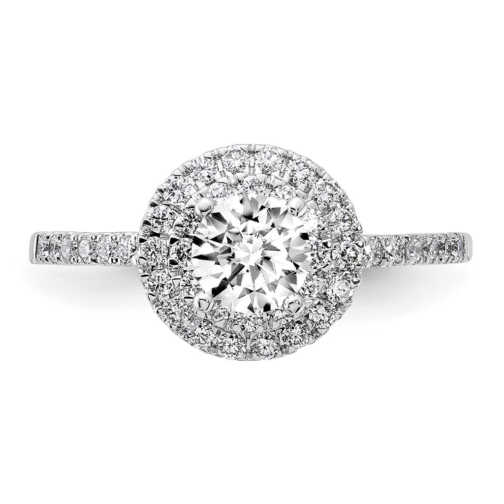 14k White Gold 7/8 carat Lab Grown Diamond VS/SI+ G+ Complete Double Halo Engagement Ring