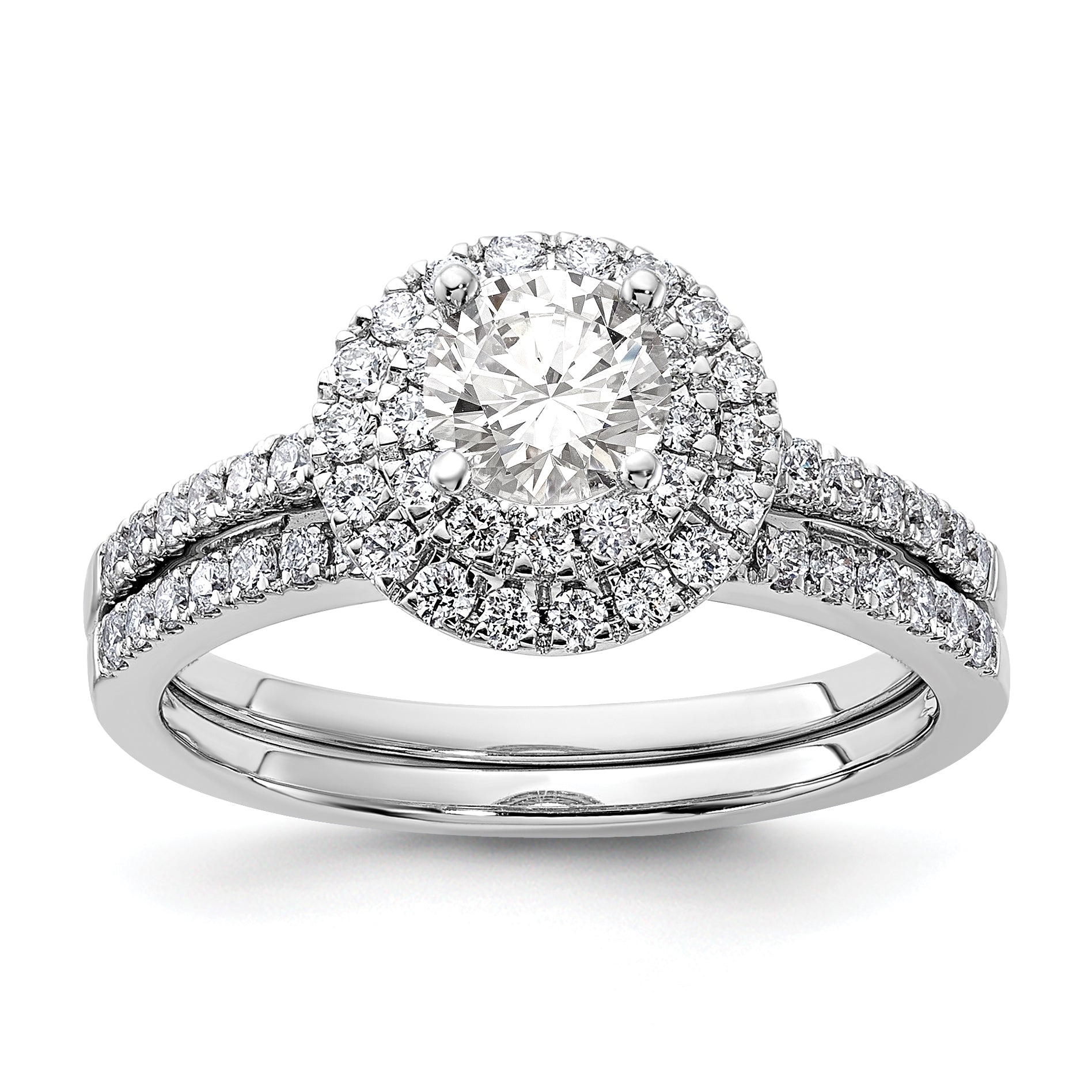 14k White Gold 7/8 carat Lab Grown Diamond VS/SI+ G+ Complete Double Halo Engagement Ring