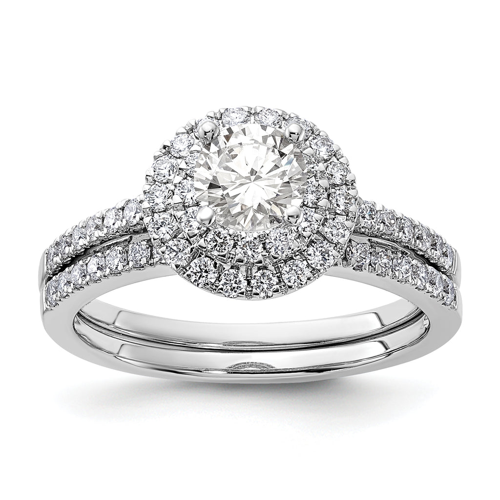 14k White Gold 7/8 carat Lab Grown Diamond VS/SI+ G+ Complete Double Halo Engagement Ring