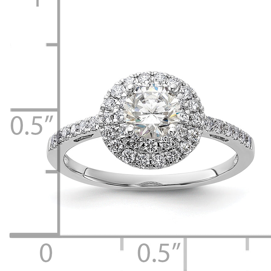 14k White Gold 7/8 carat Lab Grown Diamond VS/SI+ G+ Complete Double Halo Engagement Ring