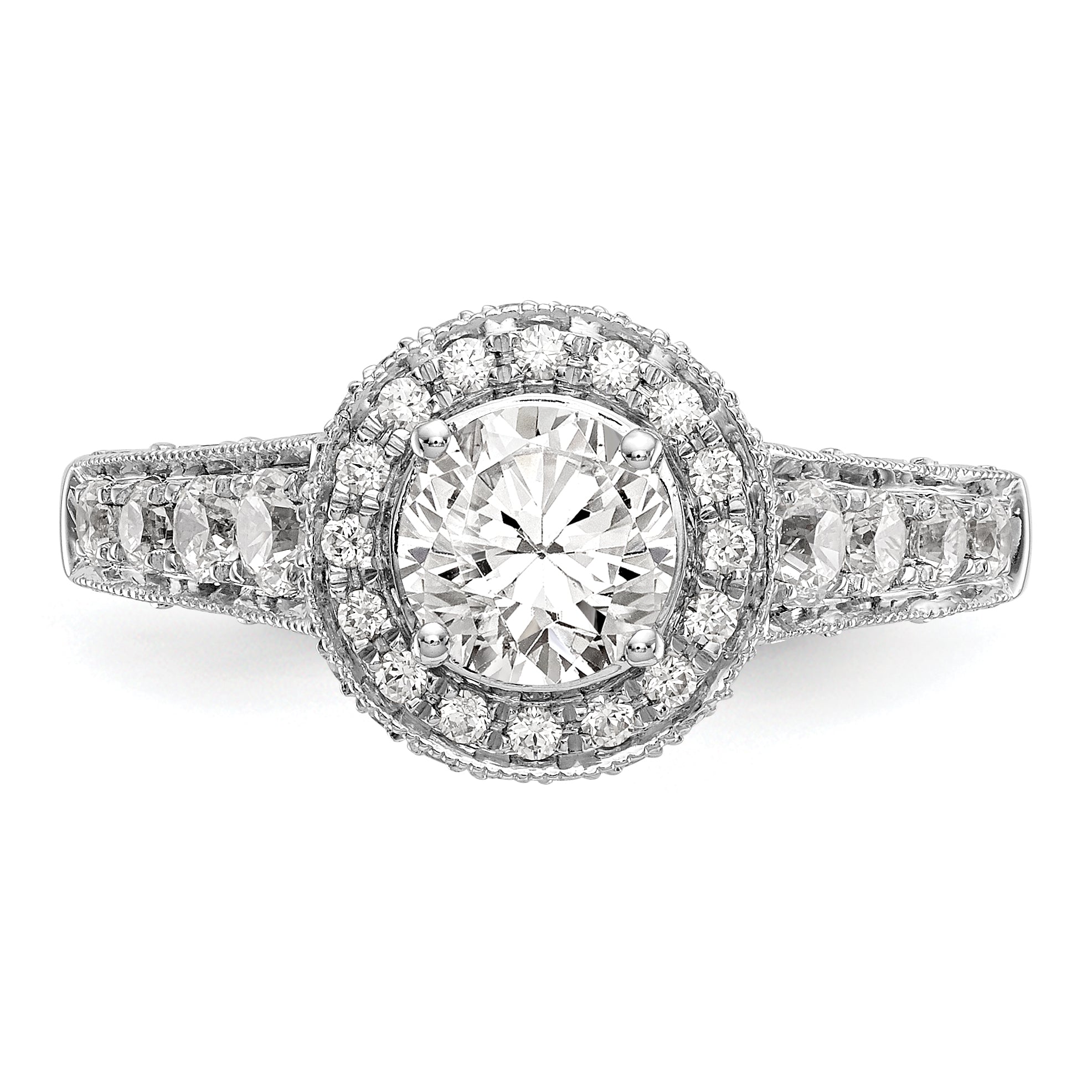 14k White Gold 3/4 carat Lab Grown Diamond VS/SI+ G+ 3/4 carat Center Round Semi Mount Engagement Ring