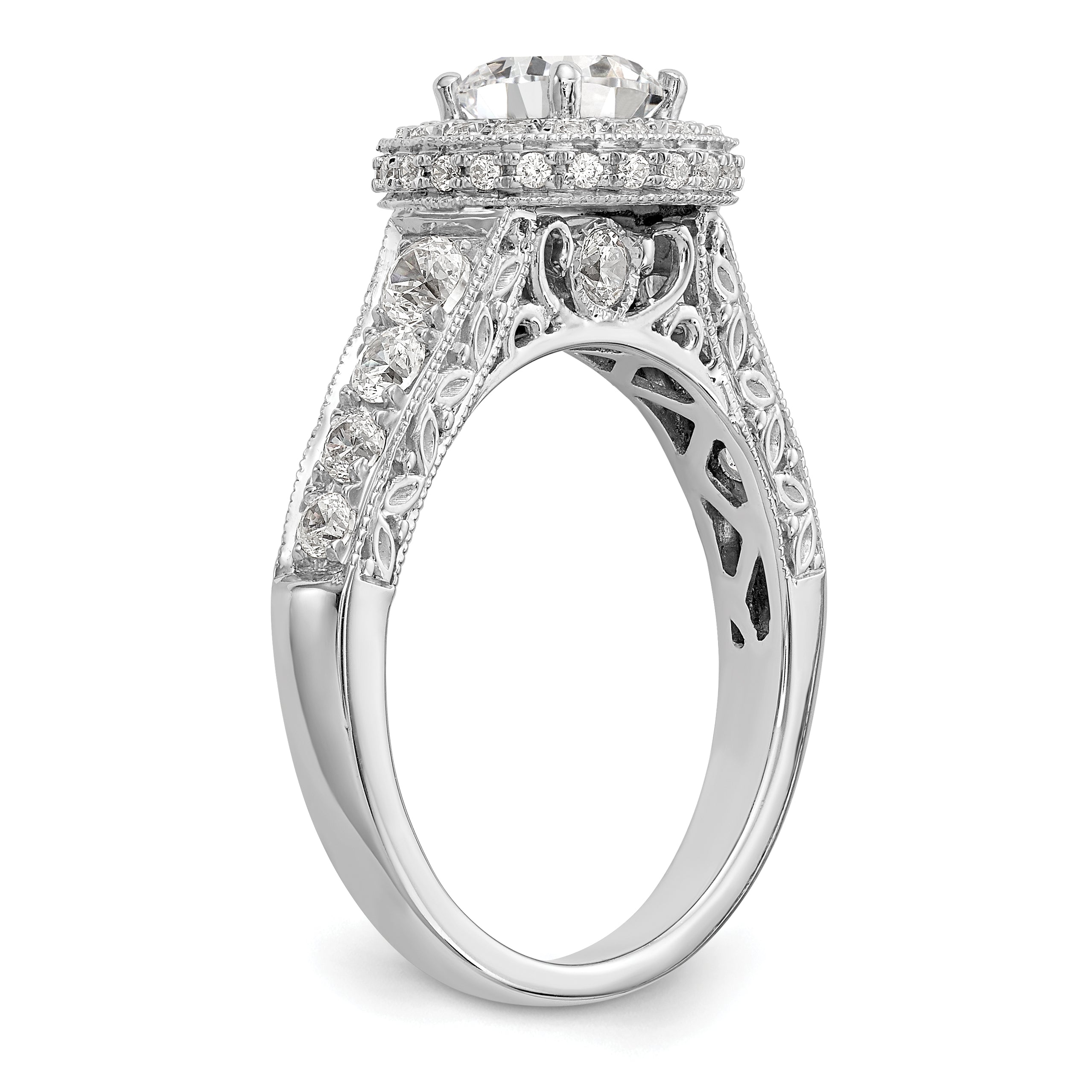 14k White Gold 3/4 carat Lab Grown Diamond VS/SI+ G+ 3/4 carat Center Round Semi Mount Engagement Ring