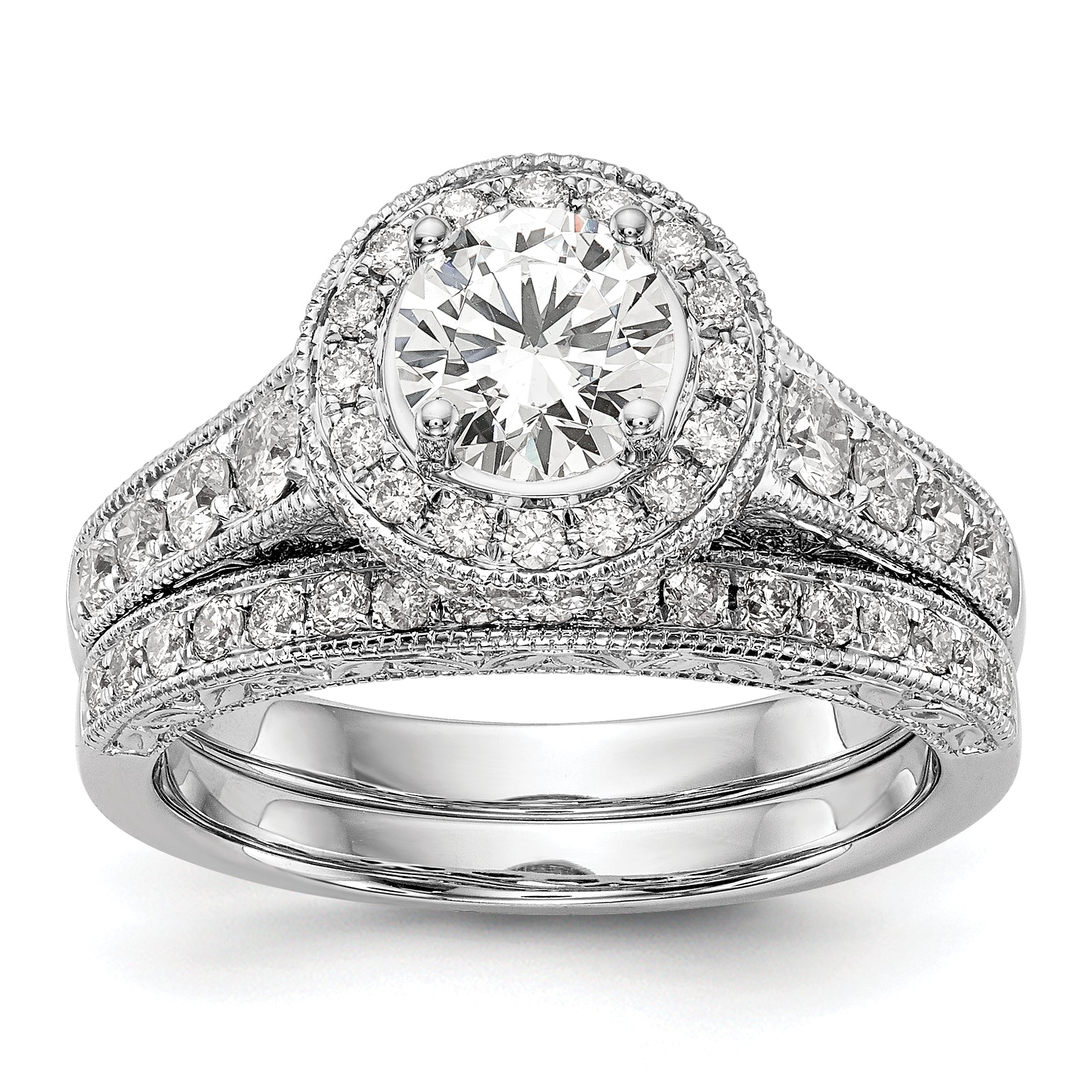 14k White Gold 3/4 carat Lab Grown Diamond VS/SI+ G+ 3/4 carat Center Round Semi Mount Engagement Ring