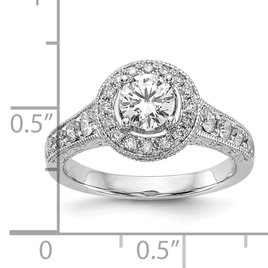 14k White Gold 3/4 carat Lab Grown Diamond VS/SI+ G+ 3/4 carat Center Round Semi Mount Engagement Ring