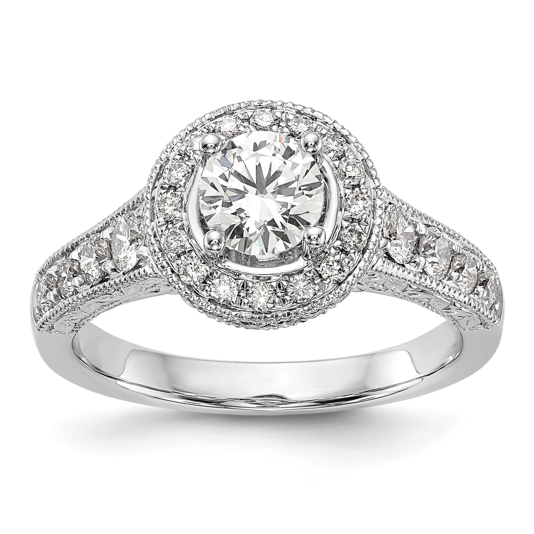 14k White Gold 3/4 carat Lab Grown Diamond VS/SI+ G+ 3/4 carat Center Round Semi Mount Engagement Ring Main image