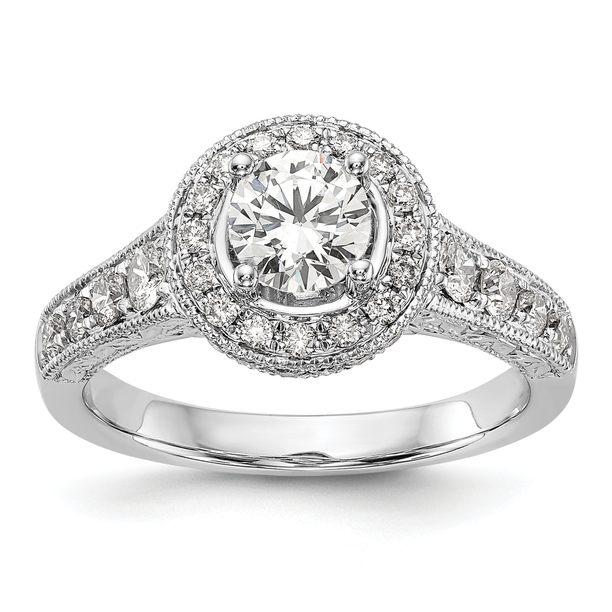 14k White Gold 3/4 carat Lab Grown Diamond VS/SI+ G+ 3/4 carat Center Round Semi Mount Engagement Ring