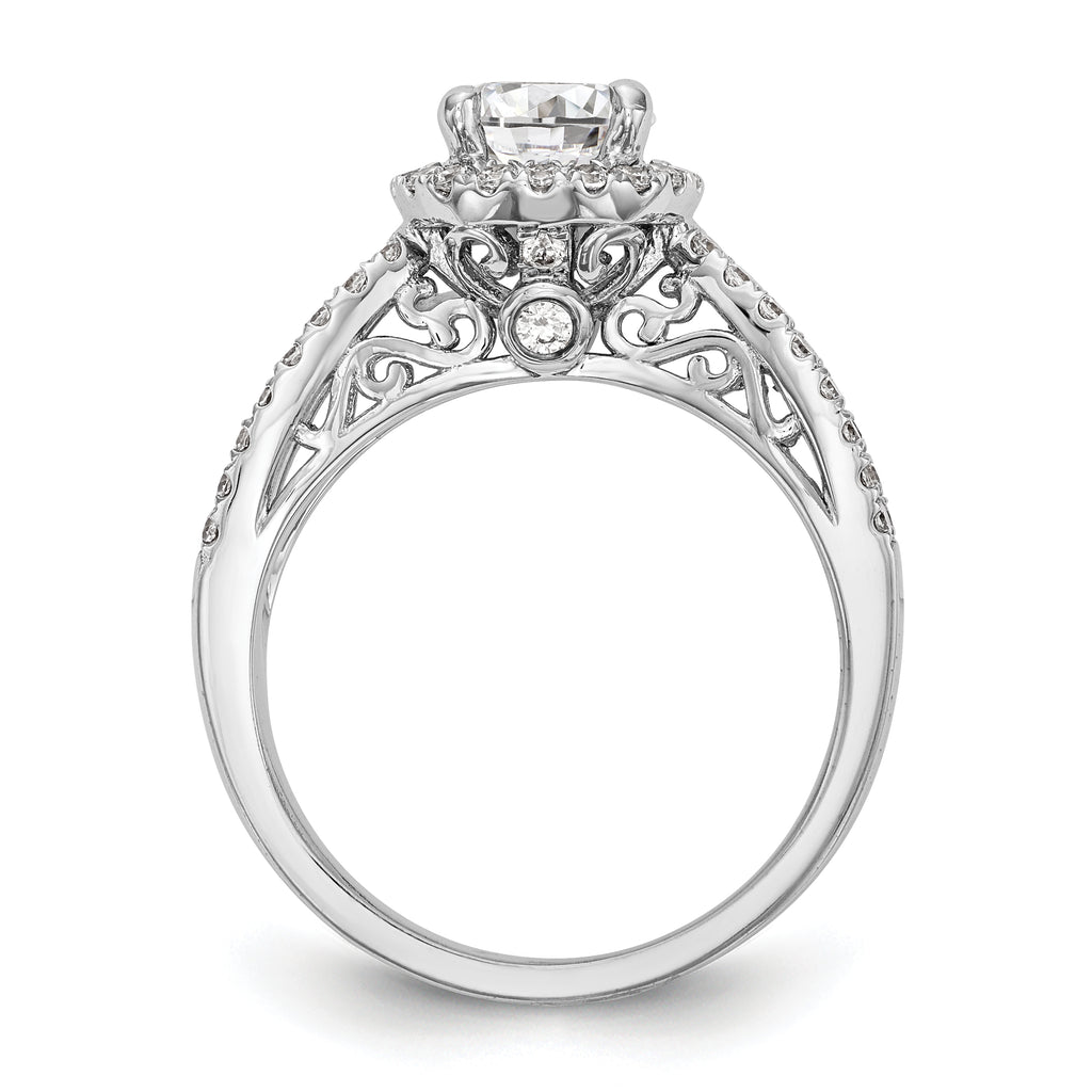 14k White Gold 5/8 carat Lab Grown Diamond VS/SI+ G+ 1 carat Center Round Semi Mount Halo Engagement Ring
