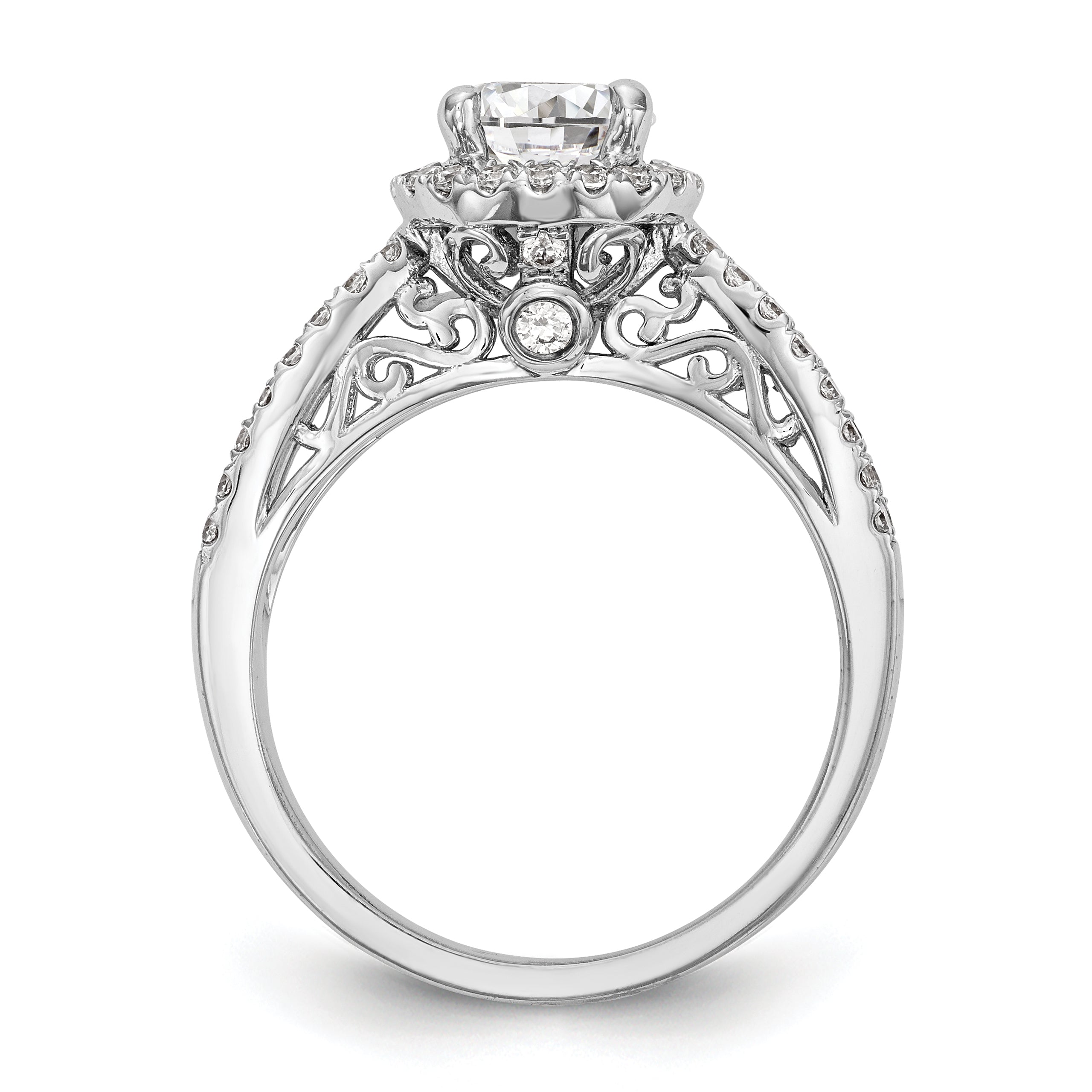 14k White Gold 5/8 carat Lab Grown Diamond VS/SI+ G+ 1 carat Center Round Semi Mount Halo Engagement Ring