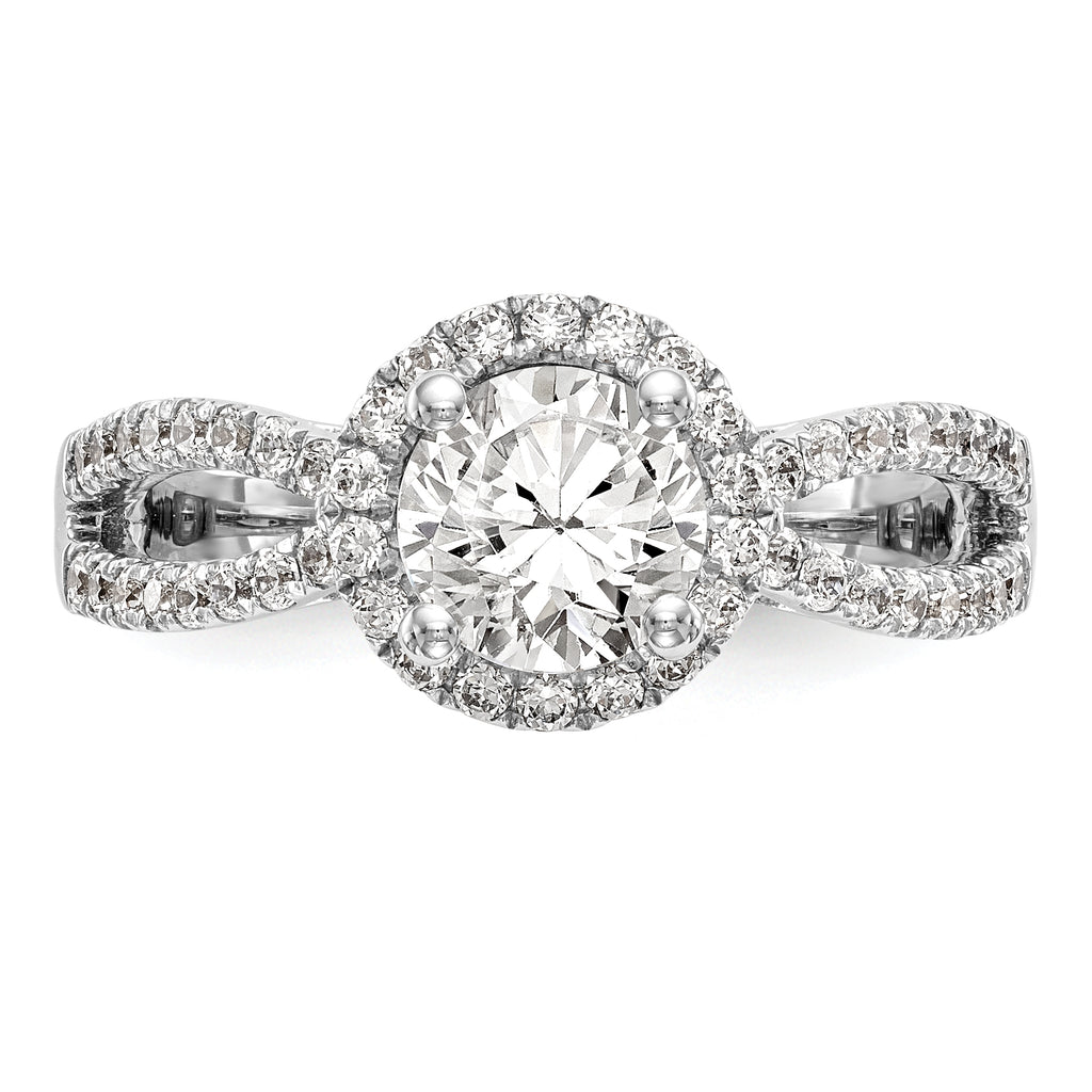 14k White Gold 5/8 carat Lab Grown Diamond VS/SI+ G+ 1 carat Center Round Semi Mount Halo Engagement Ring