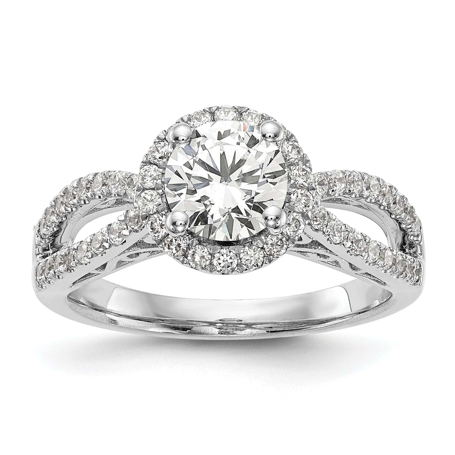 14k White Gold 5/8 carat Lab Grown Diamond VS/SI+ G+ 1 carat Center Round Semi Mount Halo Engagement Ring Main image