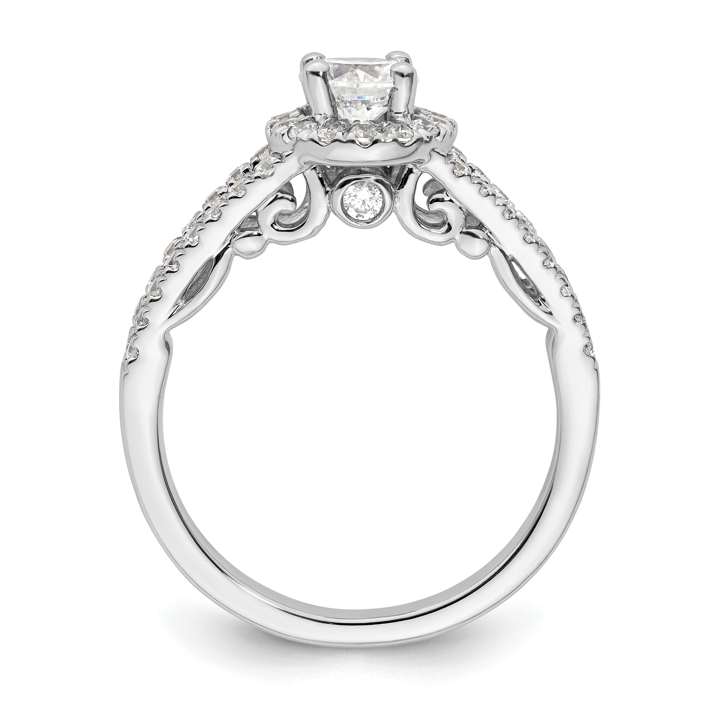 14k White Gold 1 carat Lab Grown Diamond VS/SI+ G+ Complete Round Halo Engagement Ring
