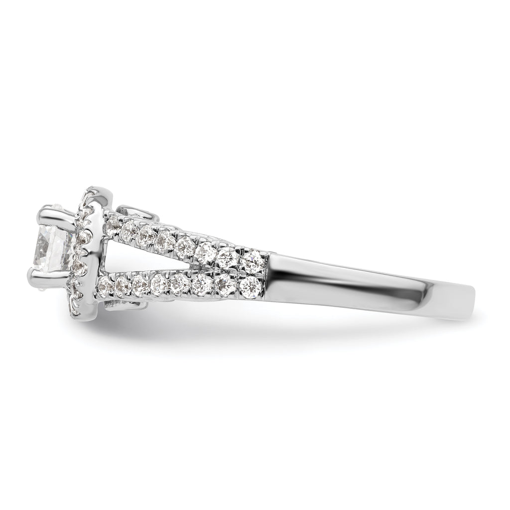 14k White Gold 1 carat Lab Grown Diamond VS/SI+ G+ Complete Round Halo Engagement Ring