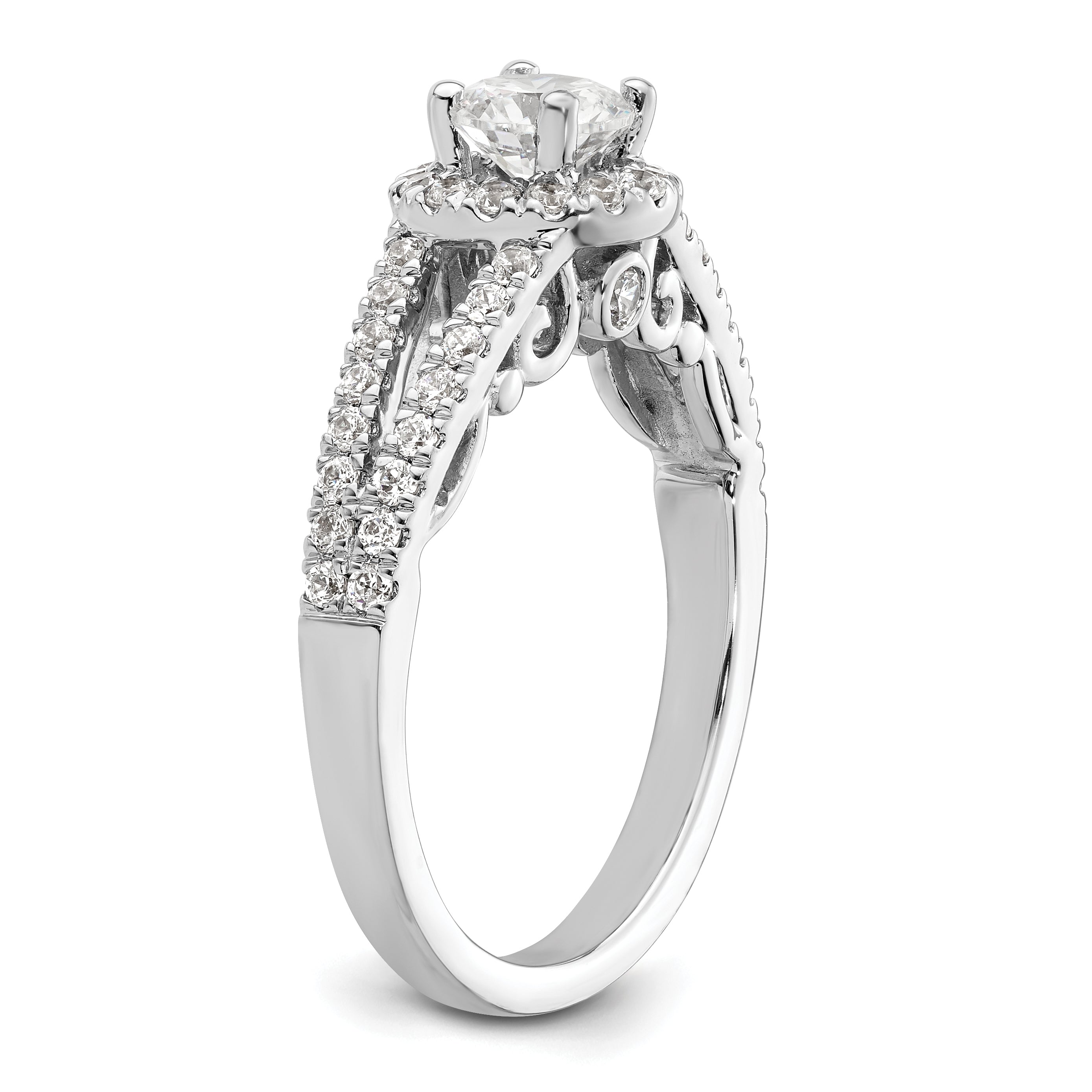14k White Gold 1 carat Lab Grown Diamond VS/SI+ G+ Complete Round Halo Engagement Ring