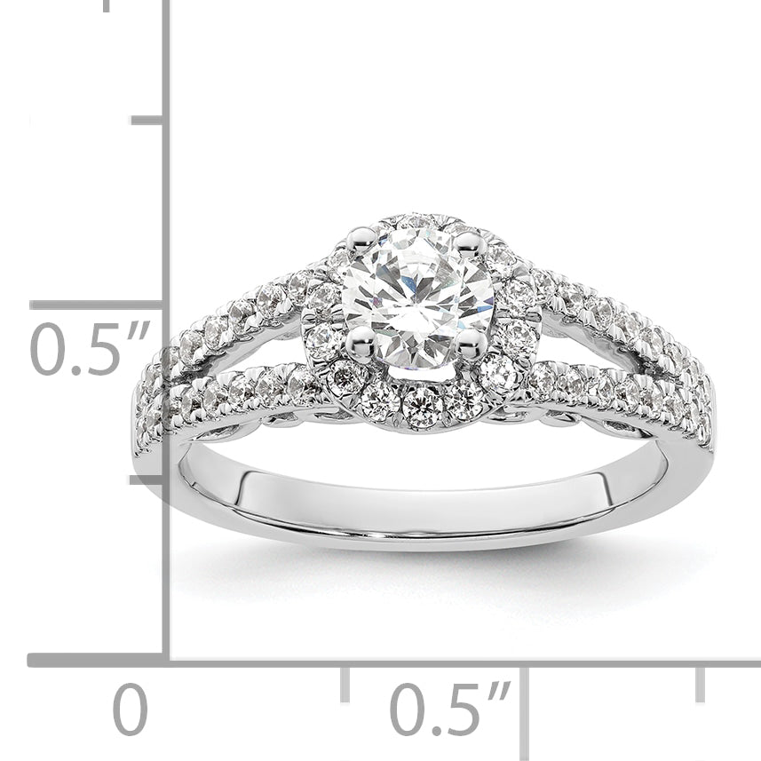 14k White Gold 1 carat Lab Grown Diamond VS/SI+ G+ Complete Round Halo Engagement Ring