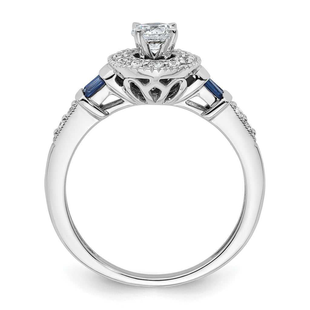 14k White Gold 1/2 carat Lab Grown Diamond VS/SI+ G+ and Created Sapphire Complete Round Halo Engagement Ring