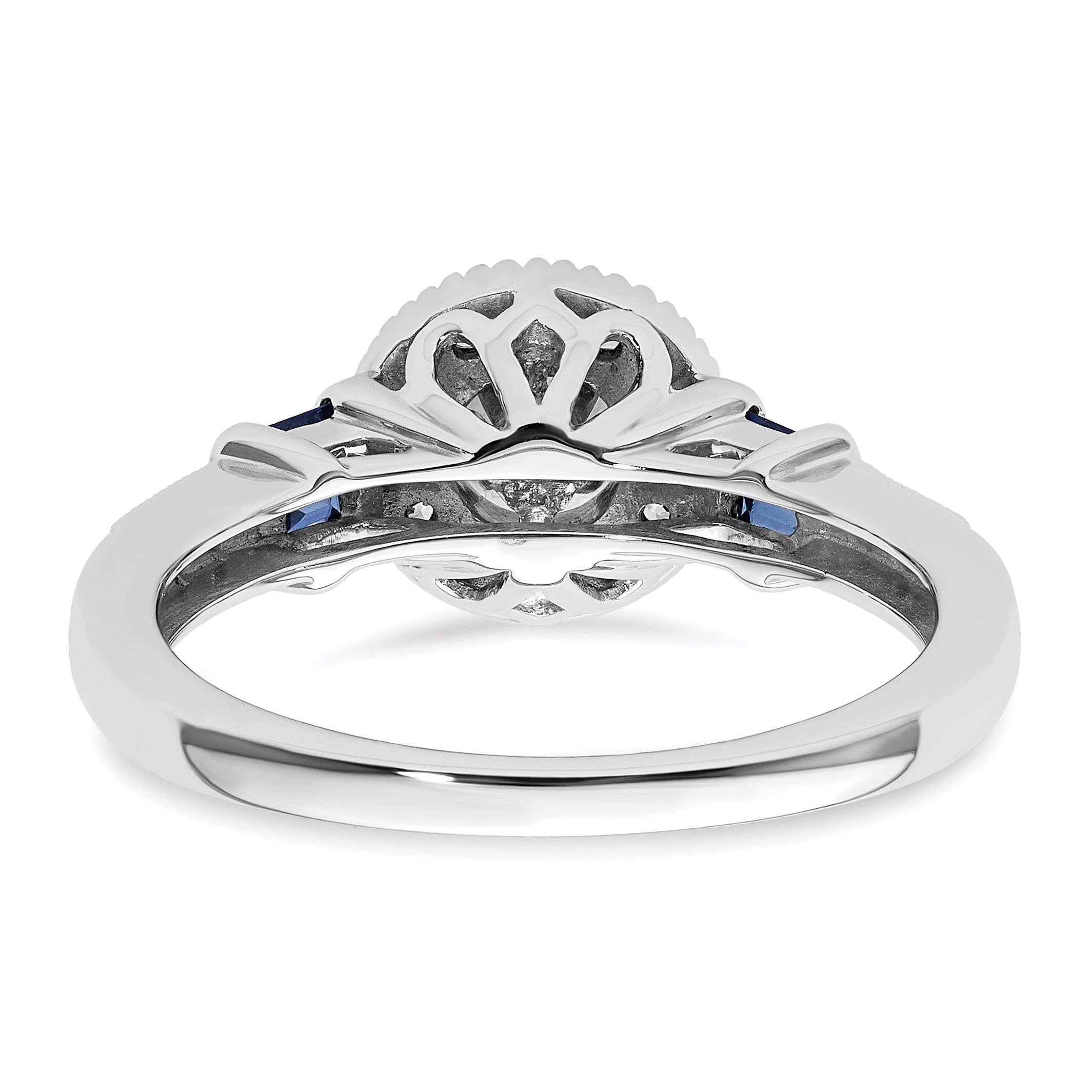 14k White Gold 1/2 carat Lab Grown Diamond VS/SI+ G+ and Created Sapphire Complete Round Halo Engagement Ring