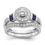 14k White Gold 1/2 carat Lab Grown Diamond VS/SI+ G+ and Created Sapphire Complete Round Halo Engagement Ring