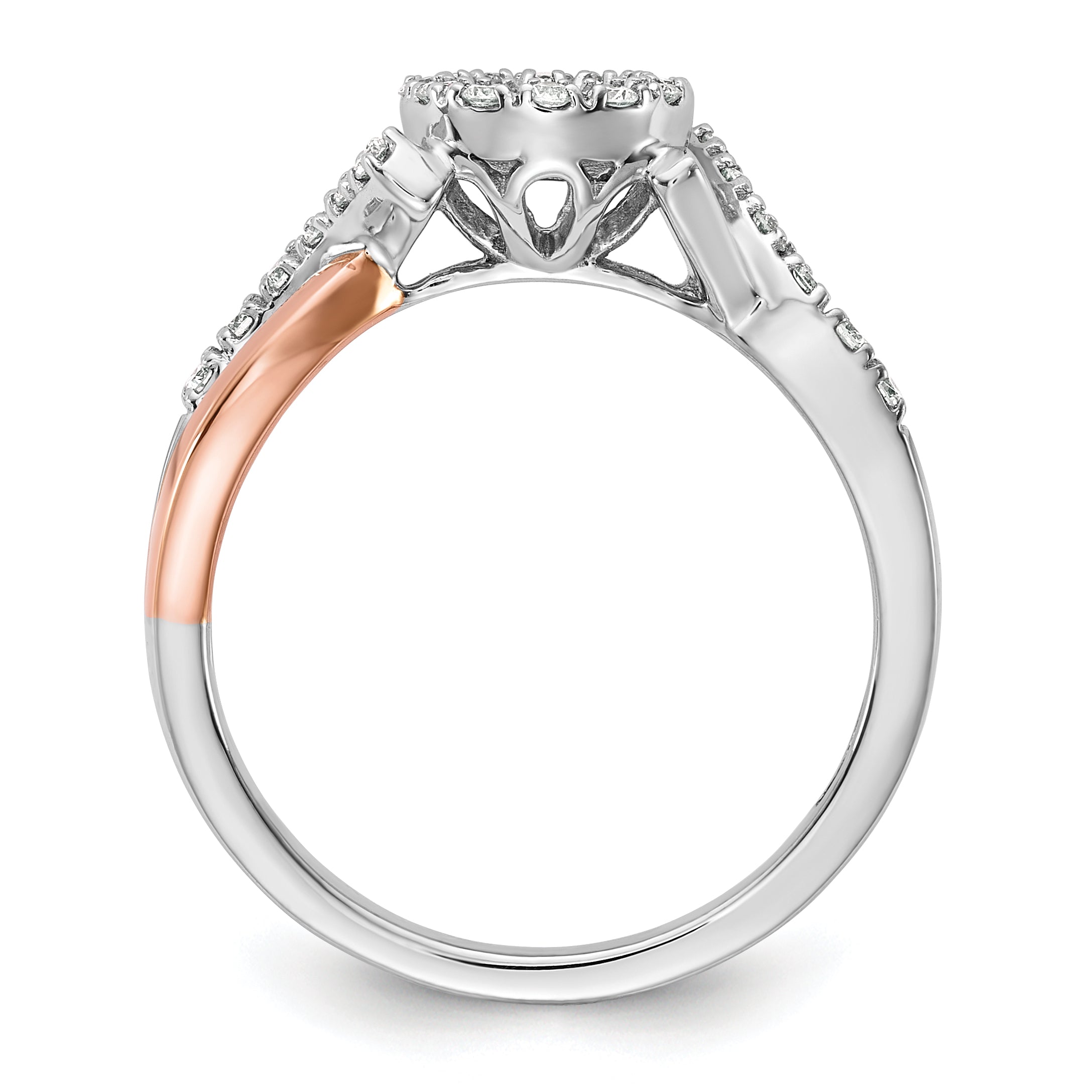 14k Two-Tone Rose and White Gold 1/4 carat Lab Grown Diamond VS/SI+ G+ Halo Semi Mount Peg Set Engagement Ring Secondary image