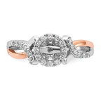 14k Two-Tone Rose and White Gold 1/4 carat Lab Grown Diamond VS/SI+ G+ Halo Semi Mount Peg Set Engagement Ring