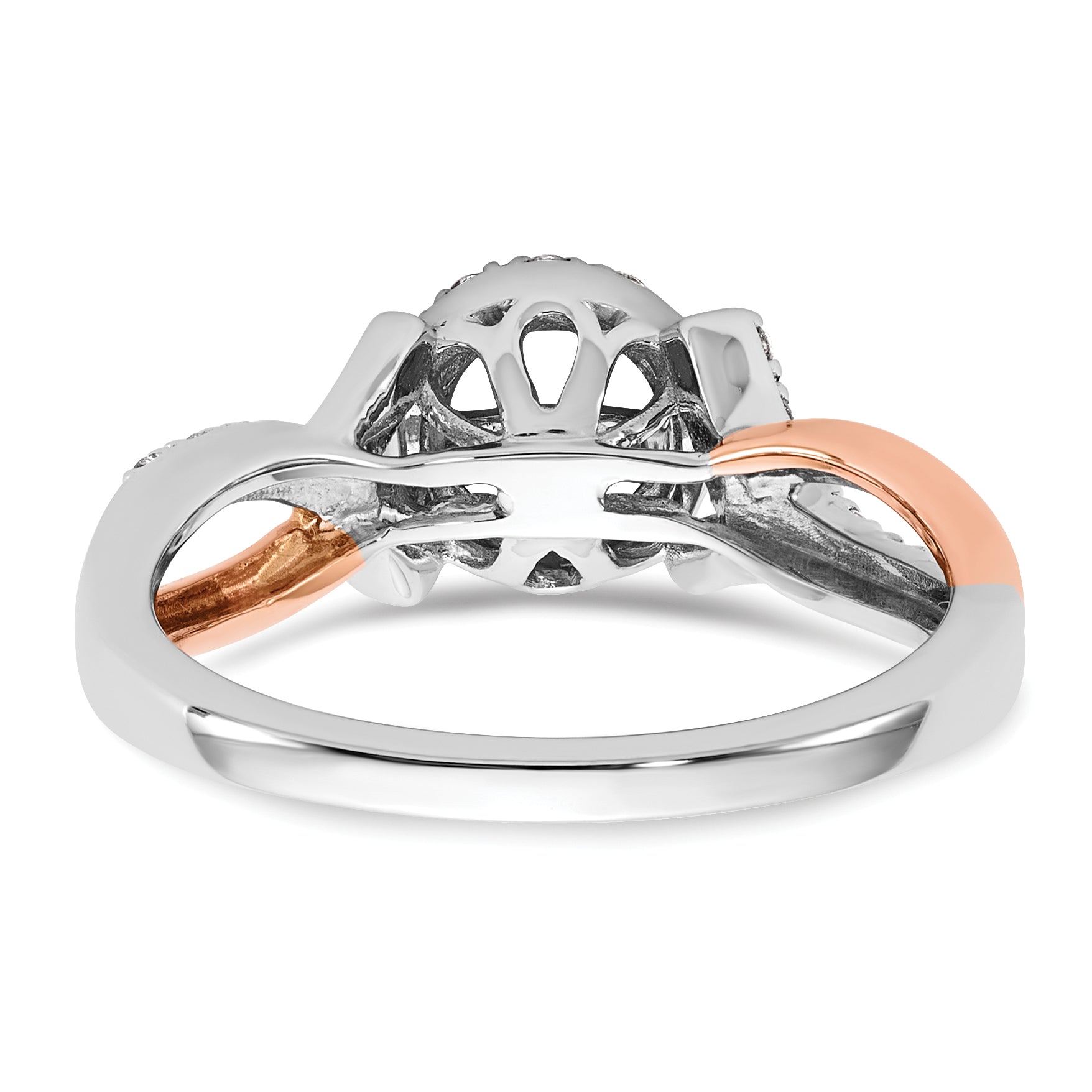 14k Two-Tone Rose and White Gold 1/4 carat Lab Grown Diamond VS/SI+ G+ Halo Semi Mount Peg Set Engagement Ring