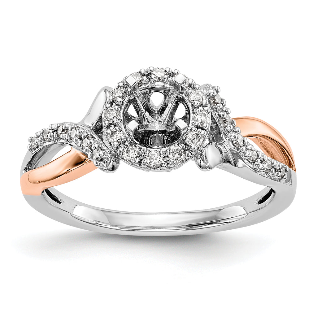 14k Two-Tone Rose and White Gold 1/4 carat Lab Grown Diamond VS/SI+ G+ Halo Semi Mount Peg Set Engagement Ring
