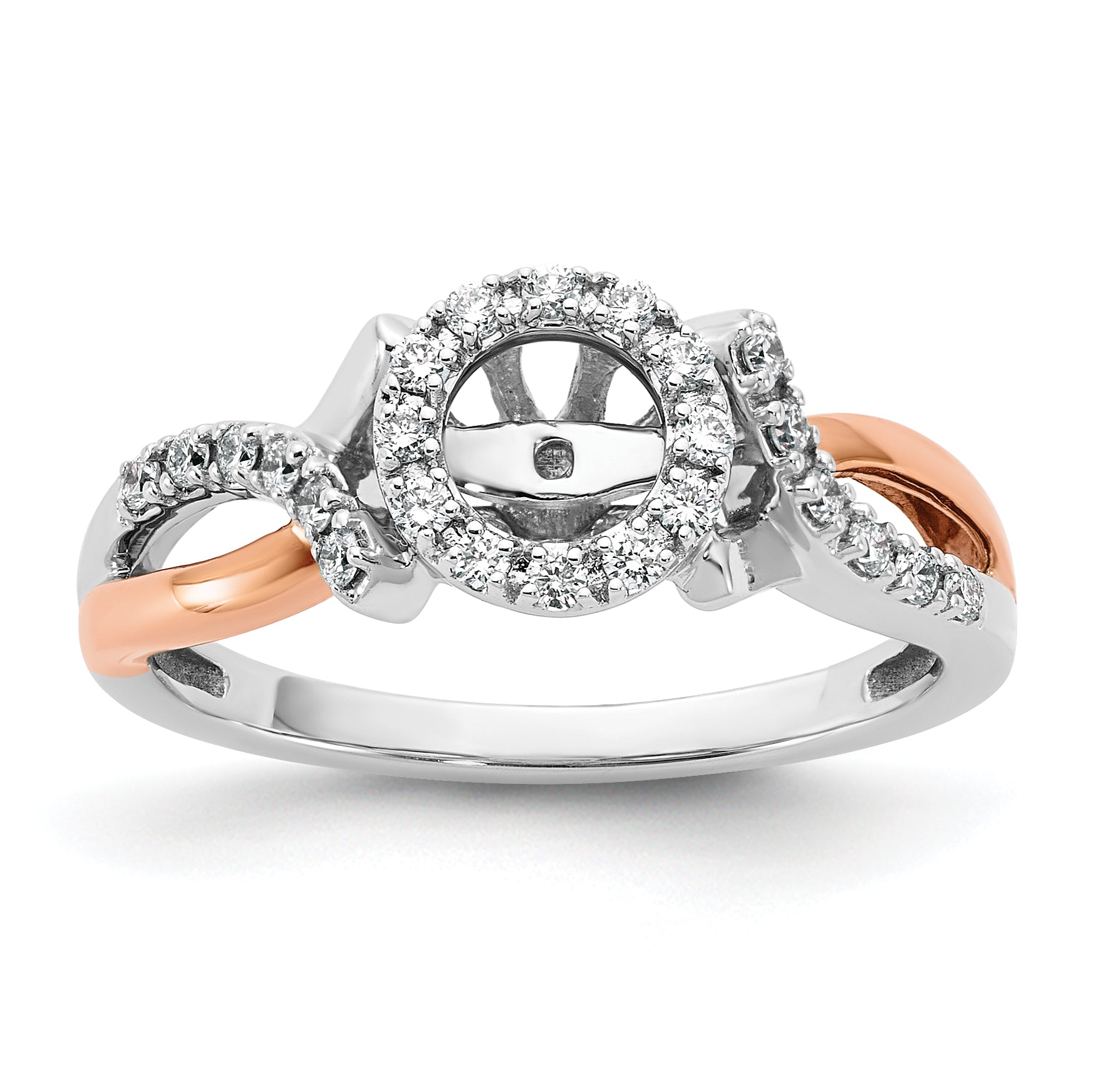 14k Two-Tone Rose and White Gold 1/4 carat Lab Grown Diamond VS/SI+ G+ Halo Semi Mount Peg Set Engagement Ring Main image