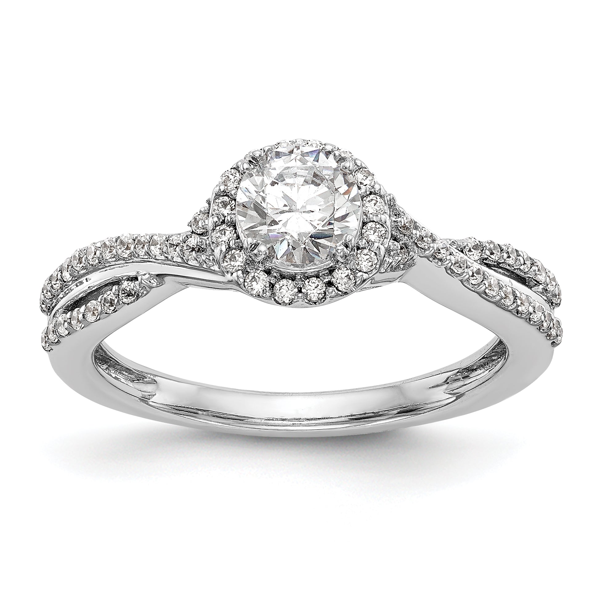 14K White Gold Lab Grown VS/SI+ G+ Dia Complete Halo Engagement Ring
