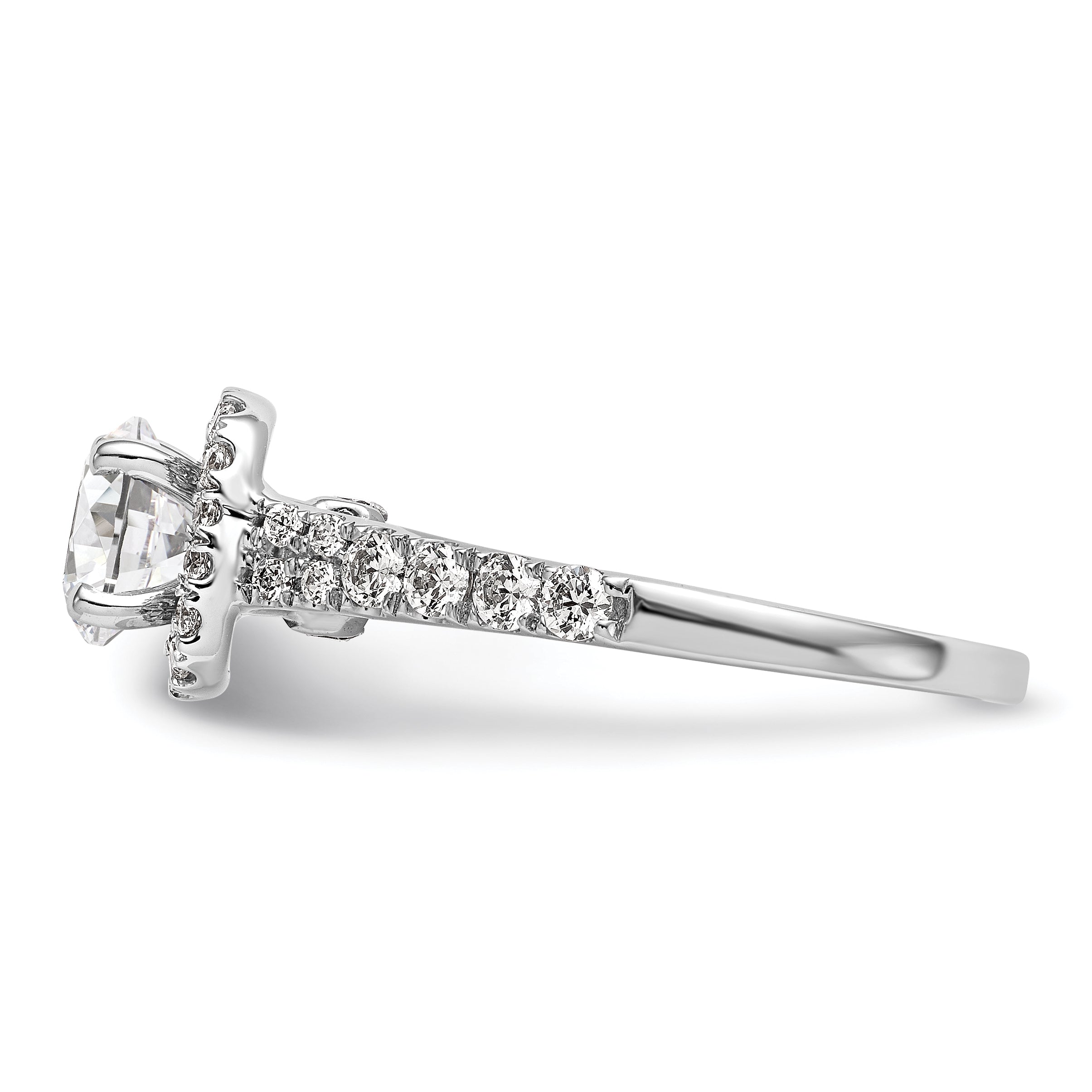 14k White Gold 1/2 carat Lab Grown Diamond VS/SI+ G+ Semi Mount Halo Peg Set Engagement Ring