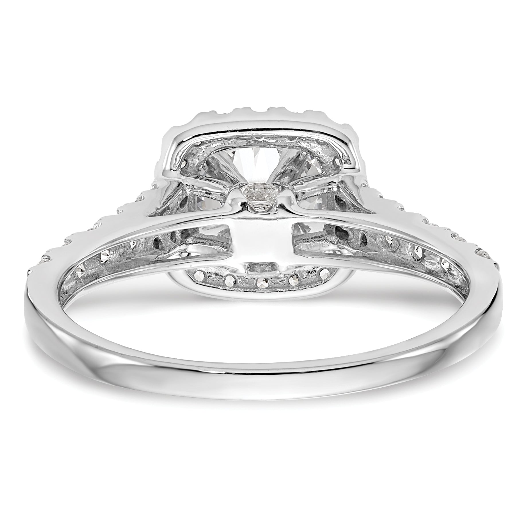 14k White Gold 1/2 carat Lab Grown Diamond VS/SI+ G+ Semi Mount Halo Peg Set Engagement Ring