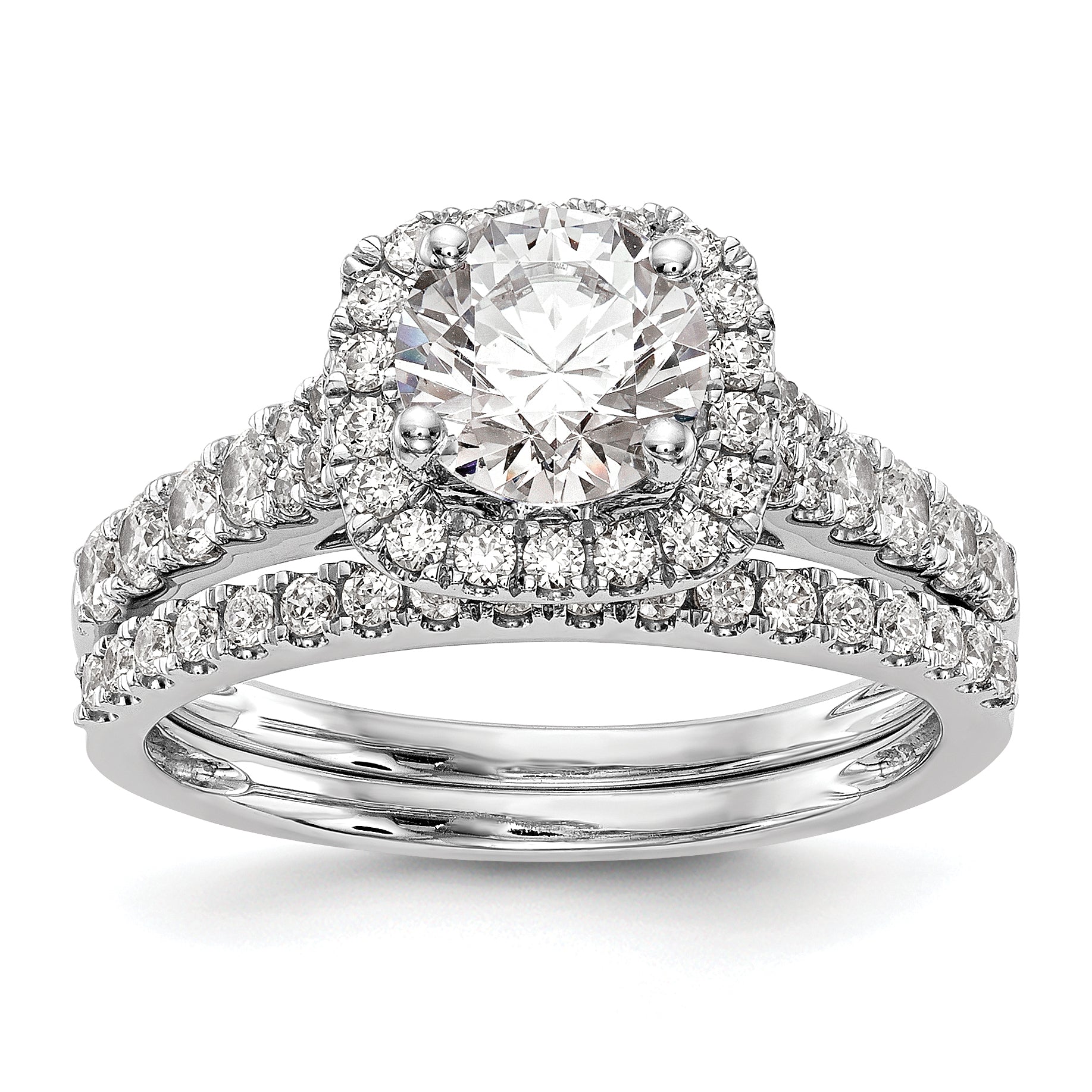 14k White Gold 1/2 carat Lab Grown Diamond VS/SI+ G+ Semi Mount Halo Peg Set Engagement Ring