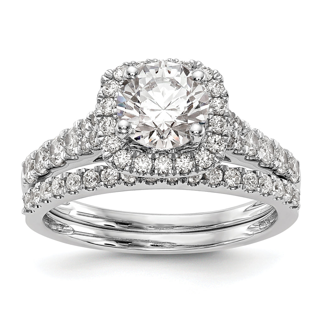 14k White Gold 1/2 carat Lab Grown Diamond VS/SI+ G+ Semi Mount Halo Peg Set Engagement Ring