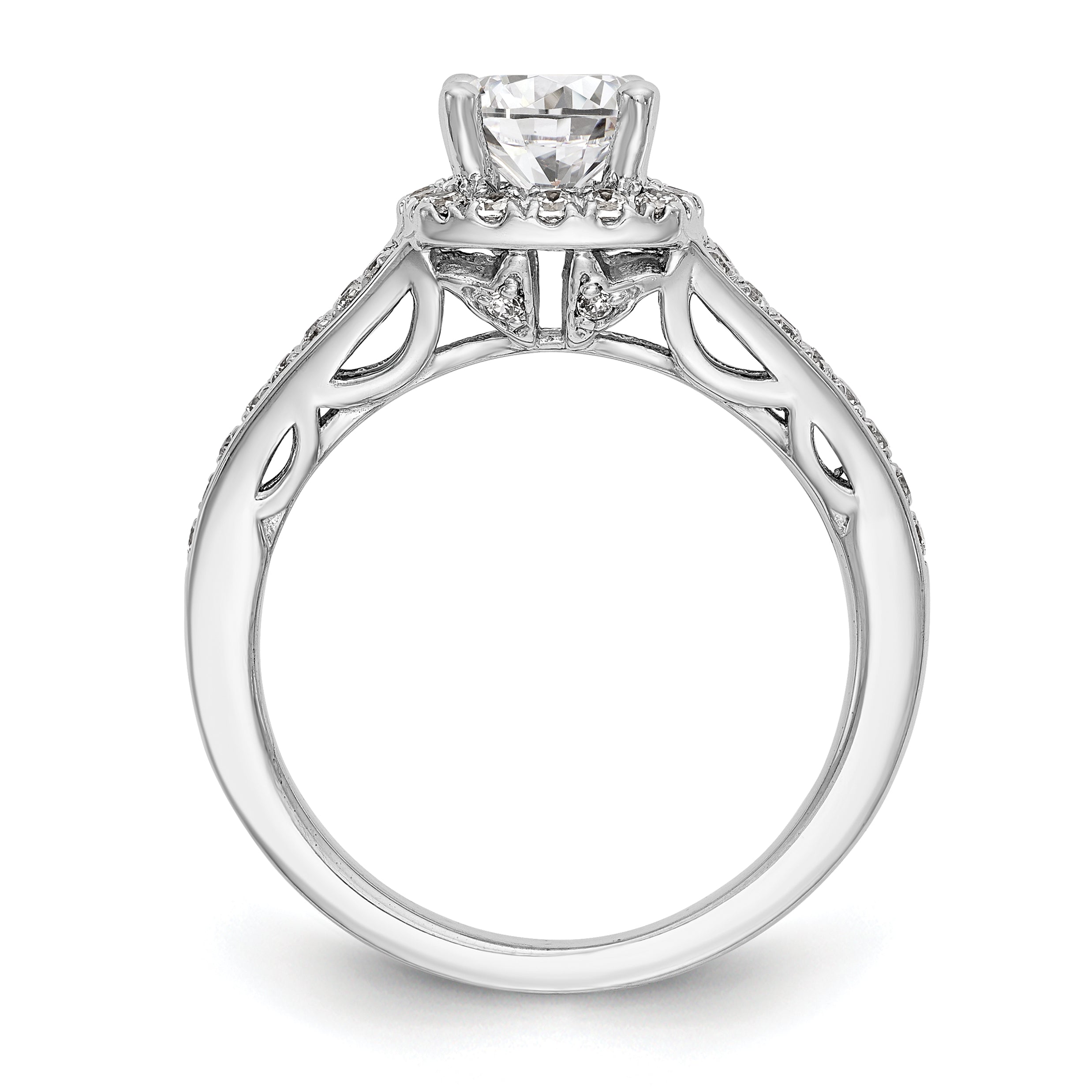 14k White Gold 3/8 carat Lab Grown Diamond VS/SI+ G+ 1 carat Center Round Semi Mount Halo Engagement Ring