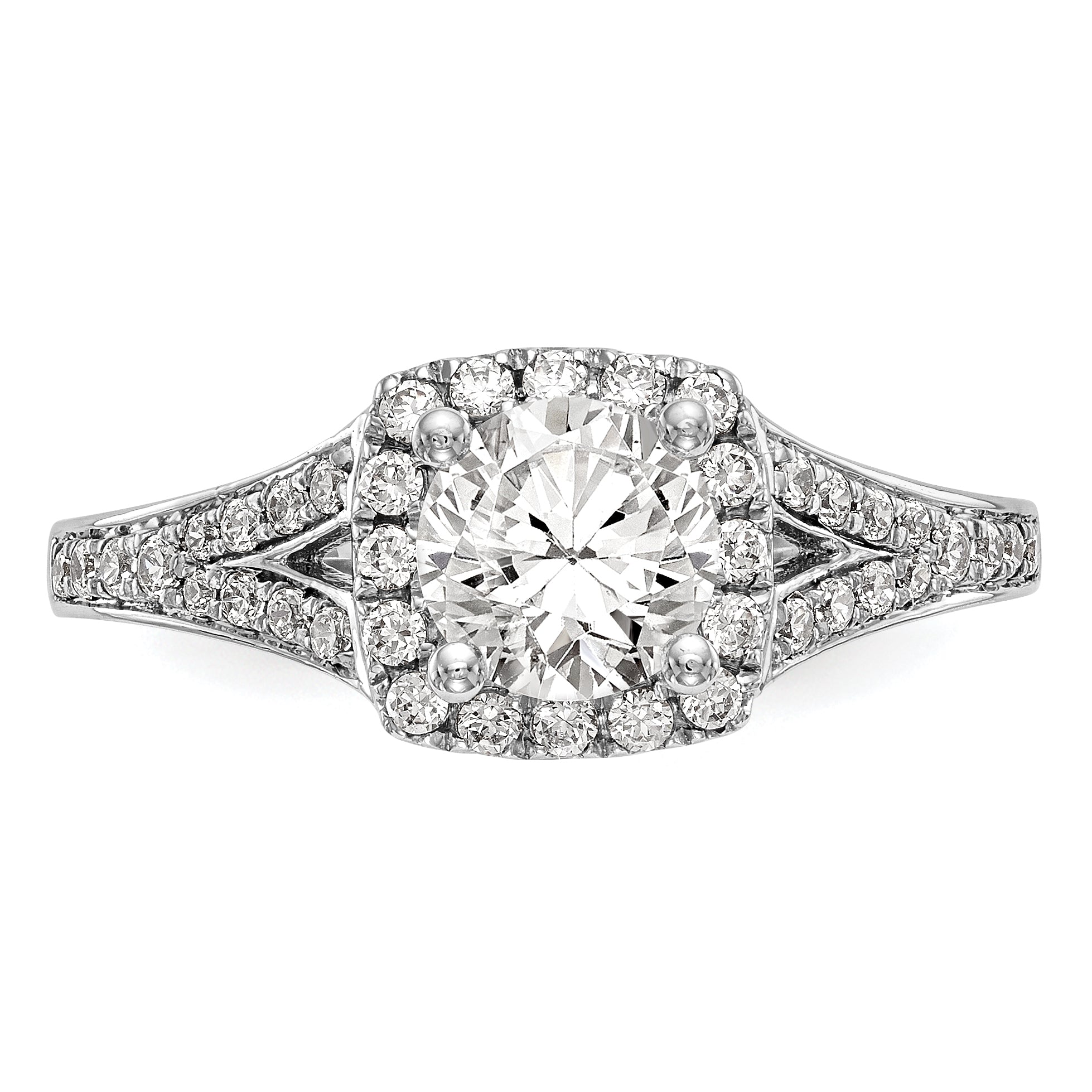 14k White Gold 3/8 carat Lab Grown Diamond VS/SI+ G+ 1 carat Center Round Semi Mount Halo Engagement Ring