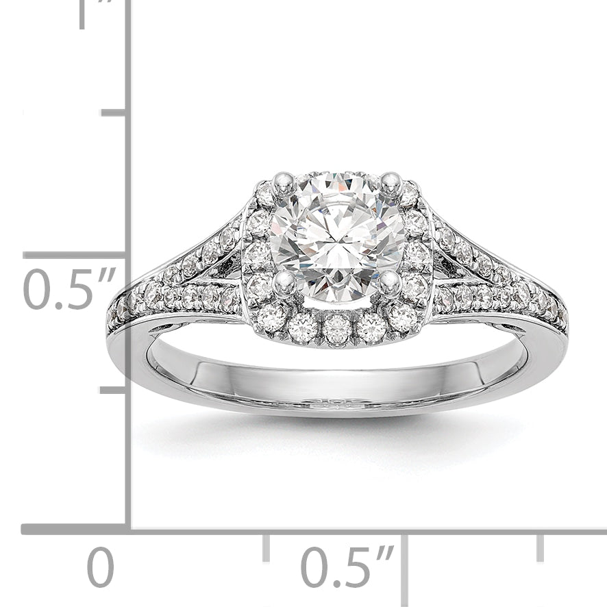 14k White Gold 3/8 carat Lab Grown Diamond VS/SI+ G+ 1 carat Center Round Semi Mount Halo Engagement Ring