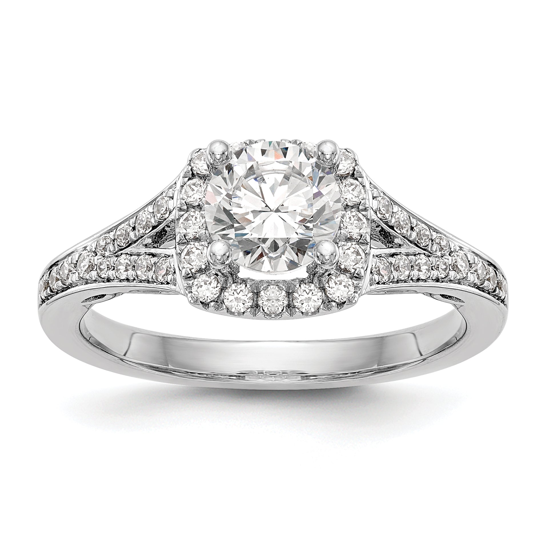 14k White Gold 3/8 carat Lab Grown Diamond VS/SI+ G+ 1 carat Center Round Semi Mount Halo Engagement Ring