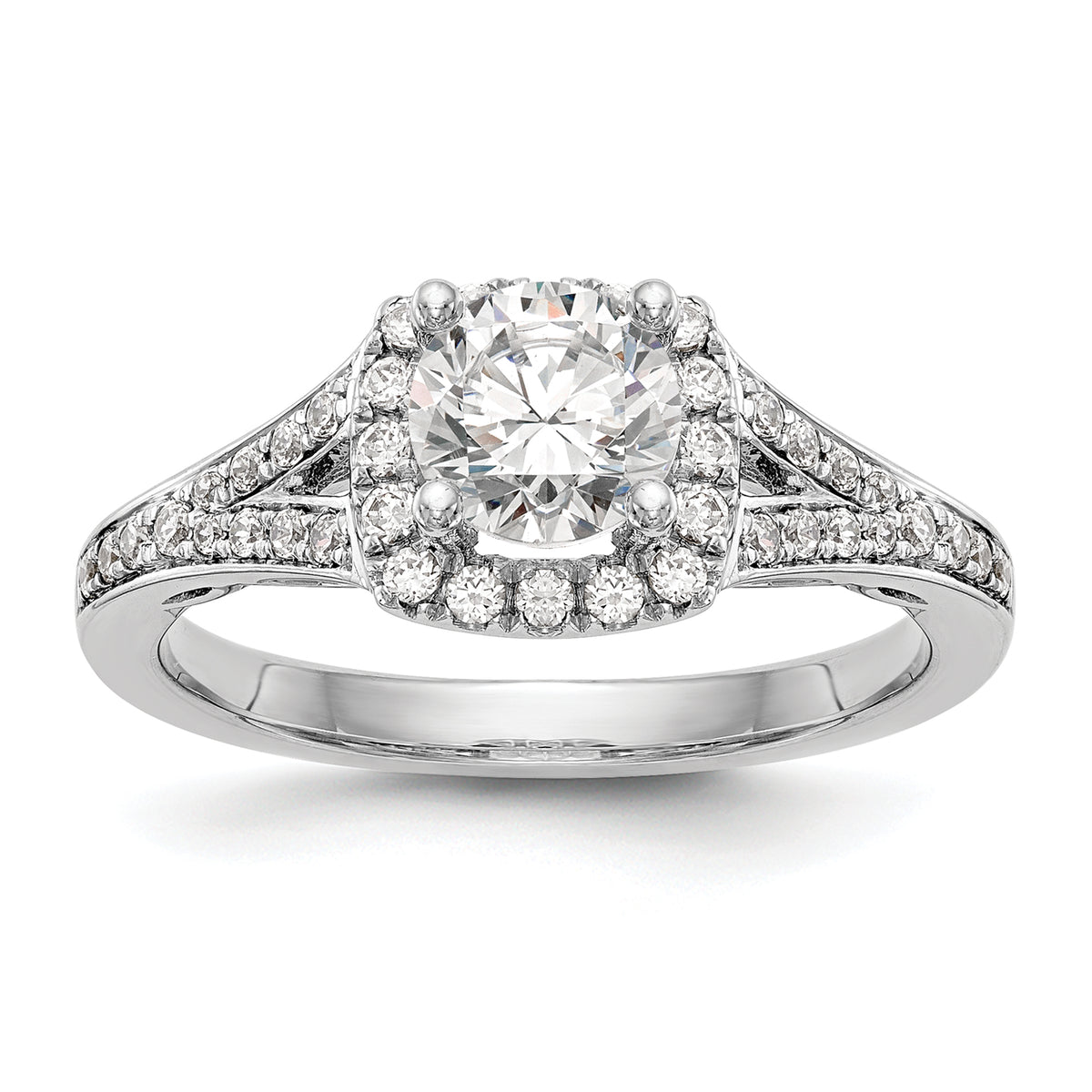 14k White Gold 3/8 carat Lab Grown Diamond VS/SI+ G+ 1 carat Center Round Semi Mount Halo Engagement Ring