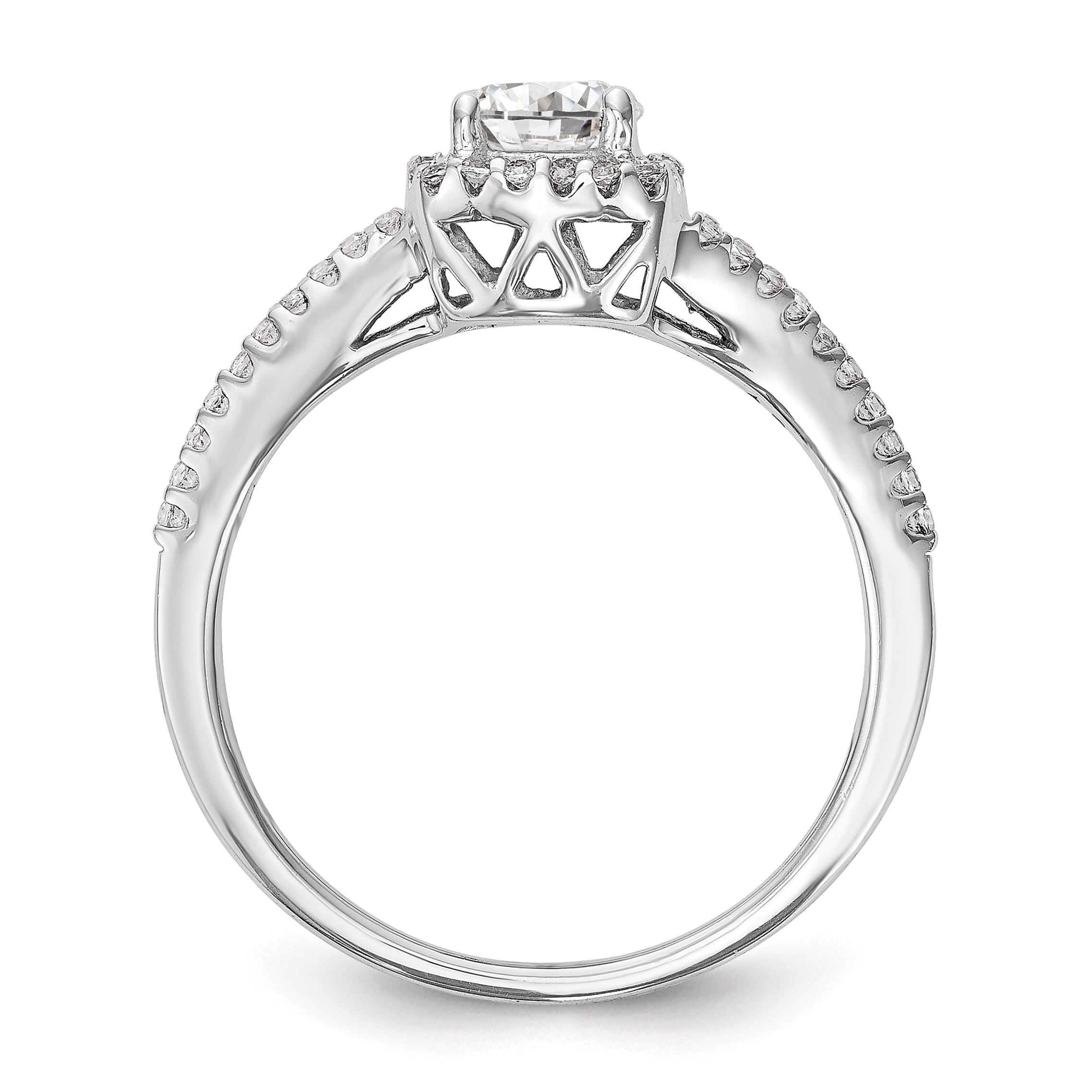 14K White Gold Lab Grown VS/SI+ G+ Dia Complete Cushion Halo Eng Ring