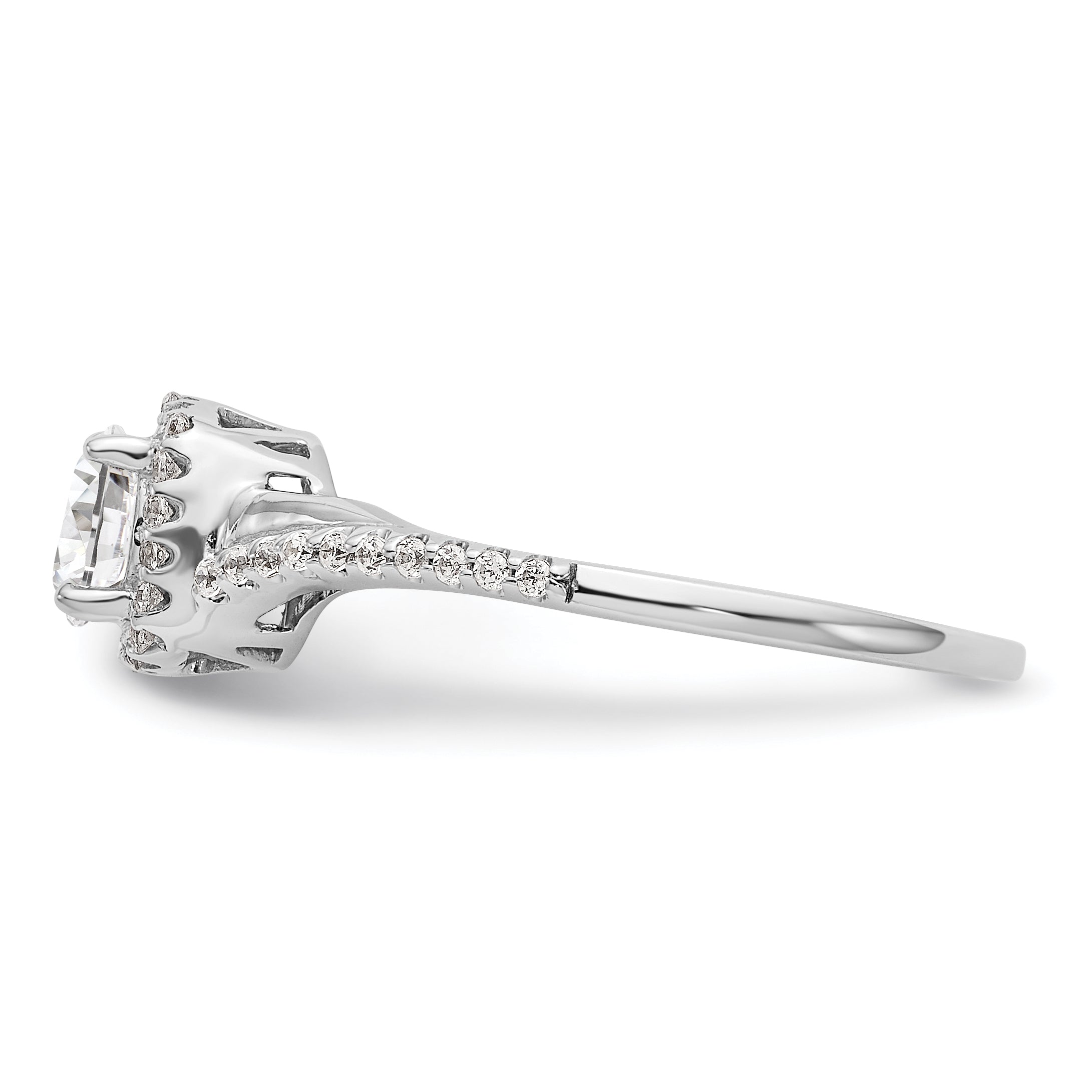 14K White Gold Lab Grown VS/SI+ G+ Dia Complete Cushion Halo Eng Ring