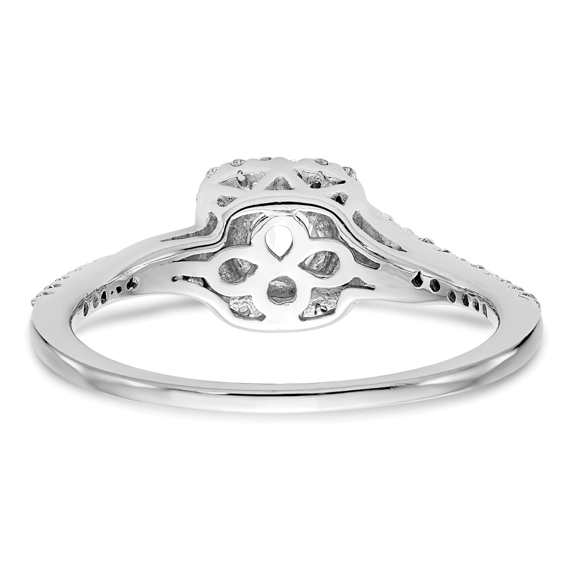14K White Gold Lab Grown VS/SI+ G+ Dia Complete Cushion Halo Eng Ring