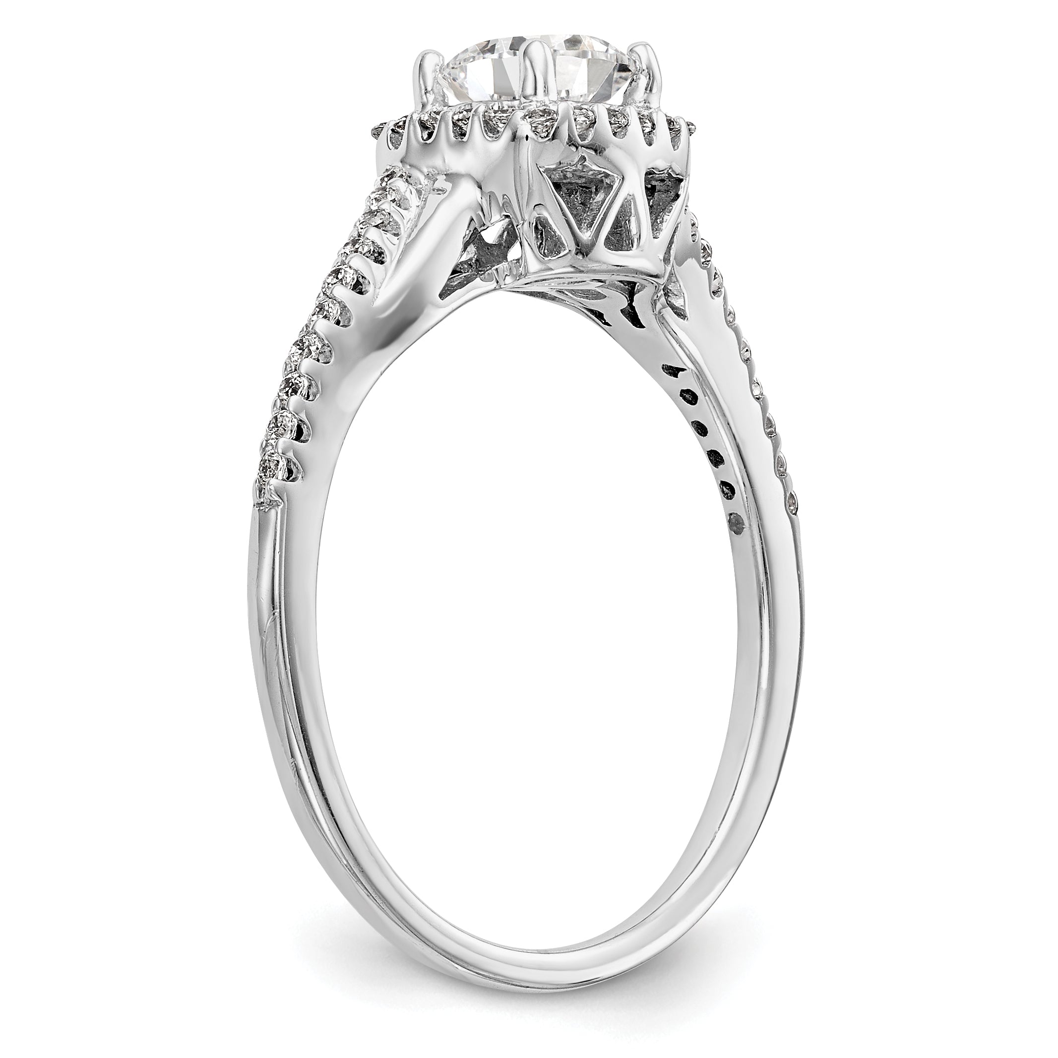 14K White Gold Lab Grown VS/SI+ G+ Dia Complete Cushion Halo Eng Ring