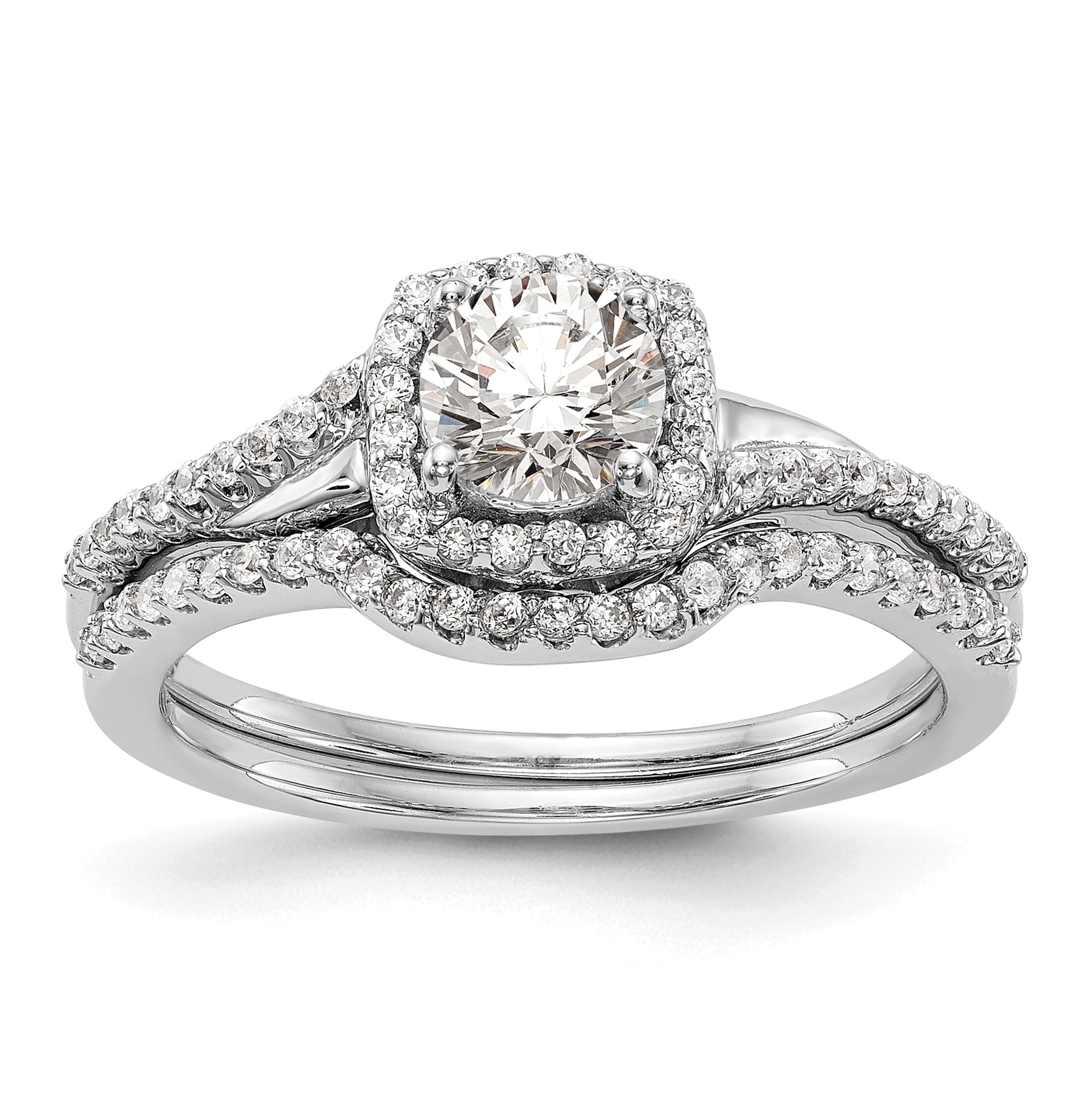 14K White Gold Lab Grown VS/SI+ G+ Dia Complete Cushion Halo Eng Ring