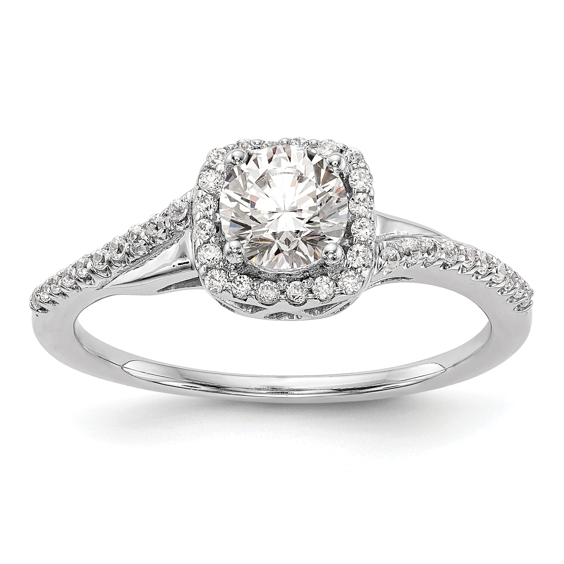 14K White Gold Lab Grown VS/SI+ G+ Dia Complete Cushion Halo Eng Ring
