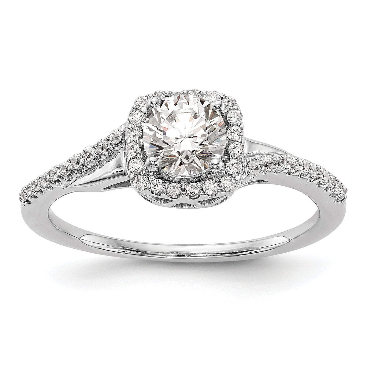 14K White Gold Lab Grown VS/SI+ G+ Dia Complete Cushion Halo Eng Ring