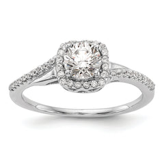 14K White Gold Lab Grown VS/SI+ G+ Dia Complete Cushion Halo Eng Ring
