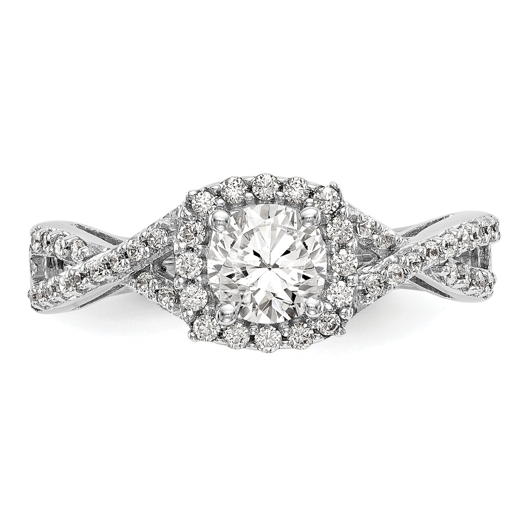 14k White Gold 3/4 carat Lab Grown Diamond VS/SI+ G+ Complete Round Double Halo Engagement Ring